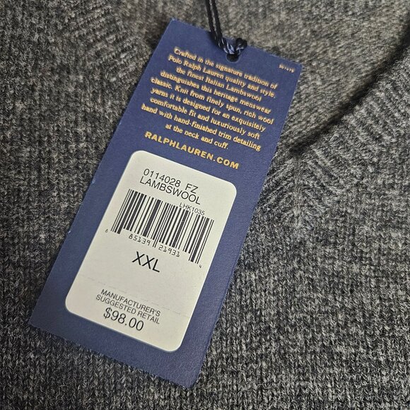 NWT Polo Ralph Lauren Mens 100% Lambswool V Neck Sweater SZ XXL Gray Pony Preppy - Picture 11 of 13